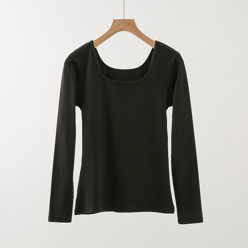 纯棉秋衣女士薄款打底衫秋冬棉毛衫贴身大U领内穿棉毛衫保暖内衣