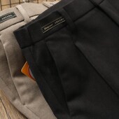 裤 重磅加厚绵羊毛休闲裤 子 西装 款 男士 秋冬加绒保暖小直筒毛呢长裤