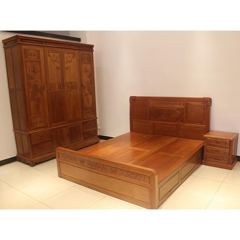 新新中式实木床全实木菠萝格木床红木床雕刻仿古非洲格木印尼花梨