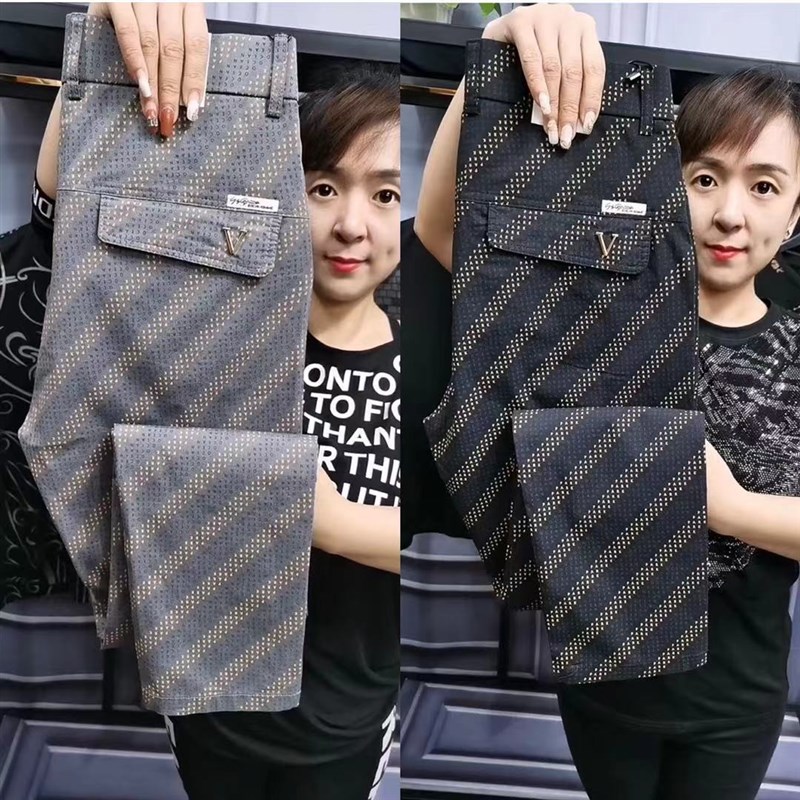 9388夏季条纹商务休闲裤弹力轻薄欧货薄款直筒男裤子男透气西裤潮