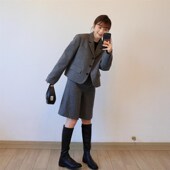 格雷系深灰色高腰毛呢五分裤 子 加厚百搭阔腿直筒裤 女2025冬季 新款