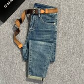 小直筒浅色复古潮流弹力休闲裤 男士 子 新款 修身 九分牛仔裤 2024春季