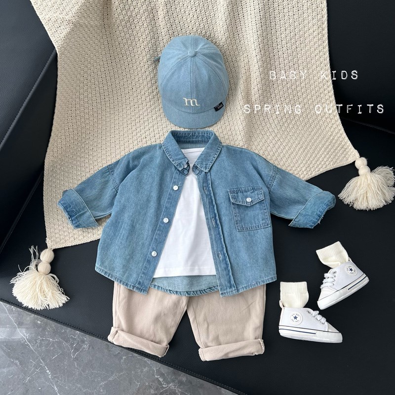宝宝春装衣服婴幼儿童春夏薄款水洗牛仔外套外出上衣百搭衬衫衬衣
