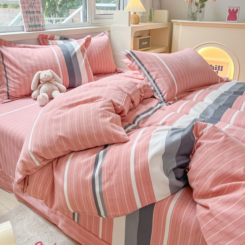 全棉斜纹四件套100%纯棉床上用品80支简约条纹单双人床单被套被罩