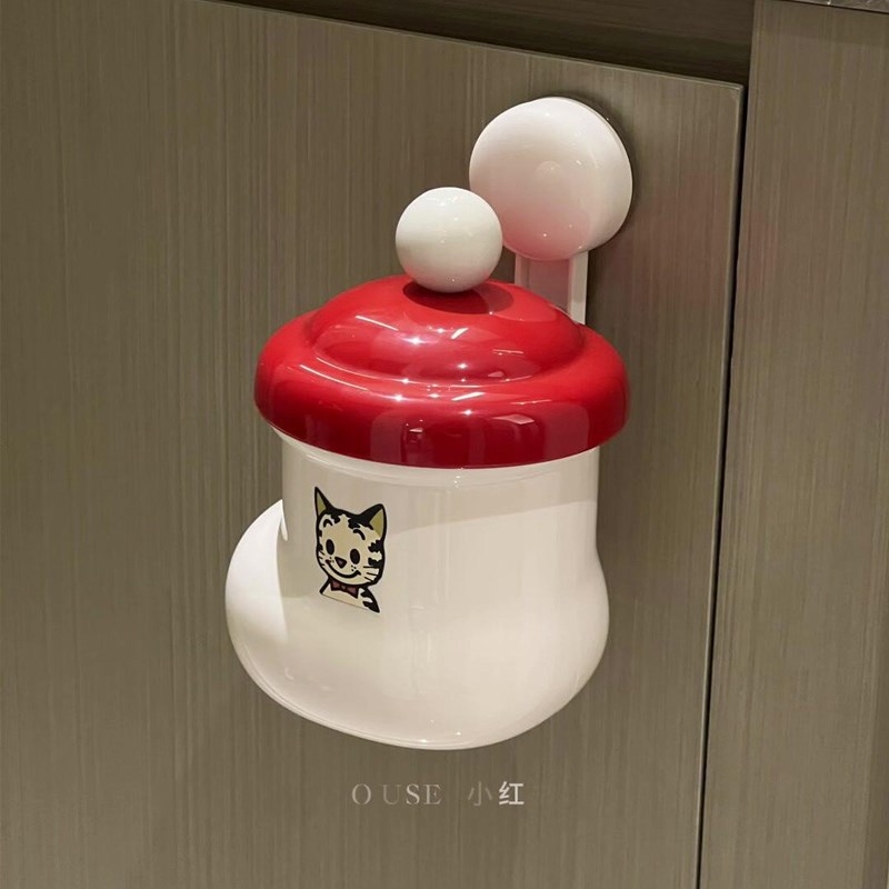 红色小靴子垃圾桶吸盘o壁挂式家用厨房卫生间收纳桶可爱桌面纸篓