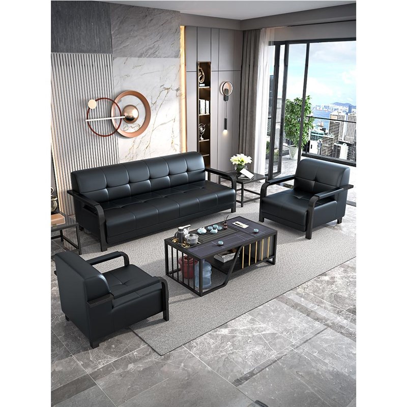 时尚商务办公沙发简约简约接待会客三人位办公室洽谈铁艺茶几组合