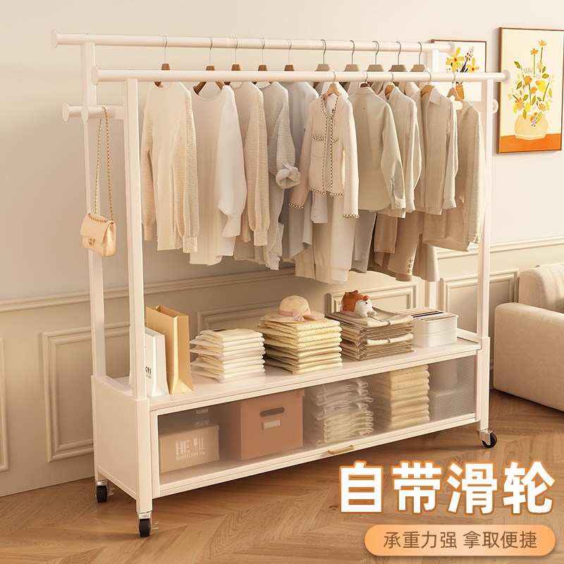 双杆轻奢卧室挂衣架落地可移动客厅衣服置物架衣柜简易金属衣帽架