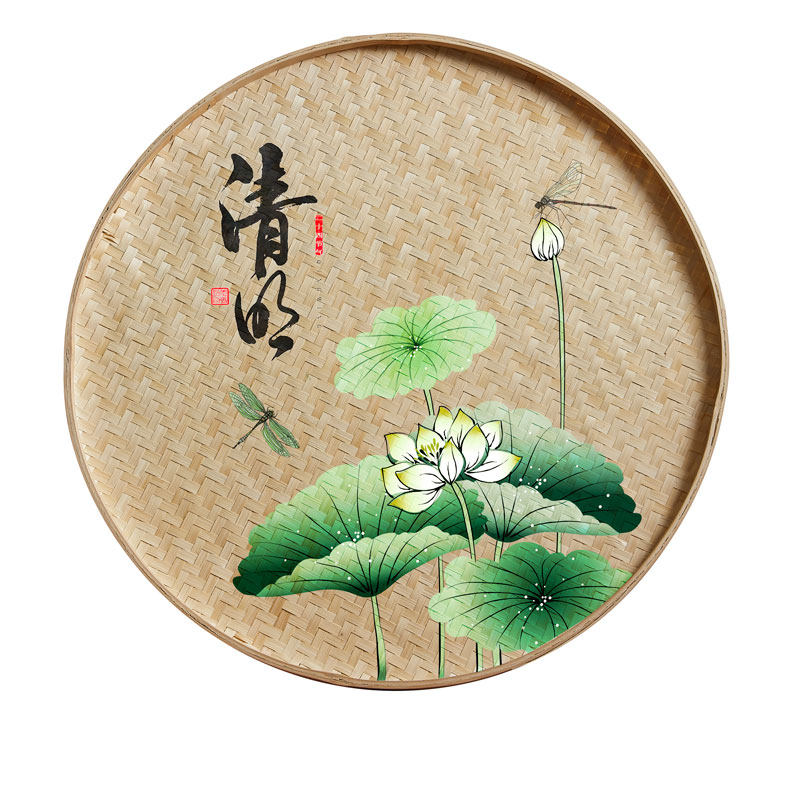 幼儿园走廊吊饰装饰竹编簸箕二十四节气绘画创意古诗挂饰竹盘DIY