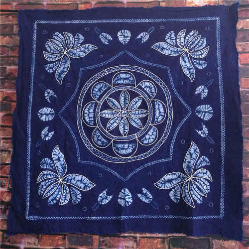 大理扎染桌布云南白族送老外植物蓝染方巾壁挂礼物背景装饰茶几