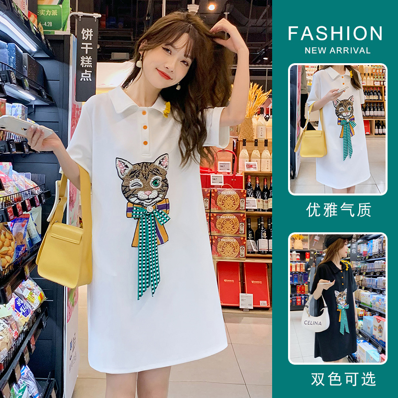 哺乳连衣裙夏季i外出辣妈款产后喂奶衣时尚女装翻领衣服中长款裙