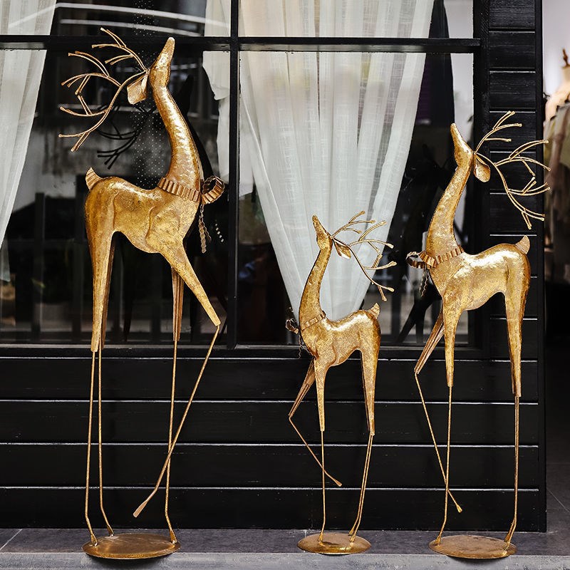 美式复古轻奢鹿落地装q饰大摆件服装店铺橱窗客厅电视柜旁玄关工