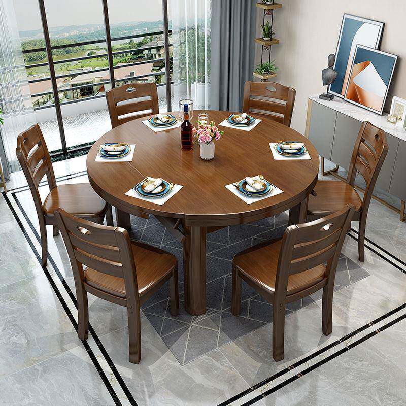 dpp全实木餐桌椅组合现代简约家用小户型伸缩折叠方圆两用吃饭圆