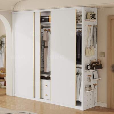 全实木橡木推拉门衣柜新款洞洞板移门衣柜2024爆款家用卧室主卧