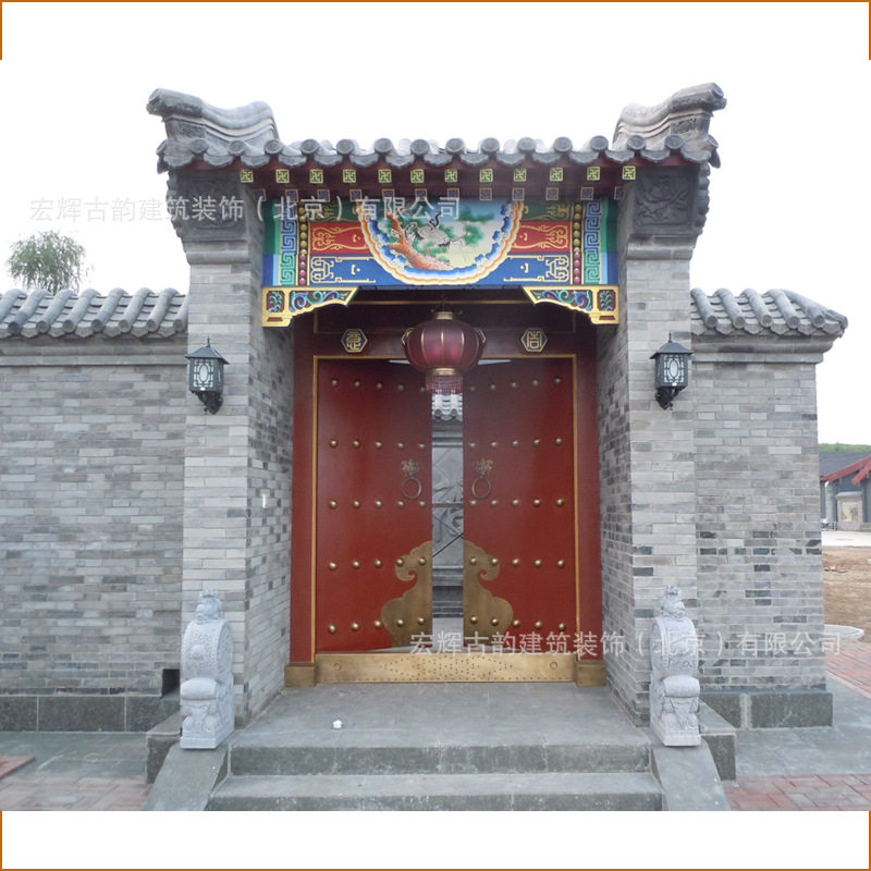 仿古实木大门四合院木门中式别墅红色铜钉木门北京胡同宅门厂家