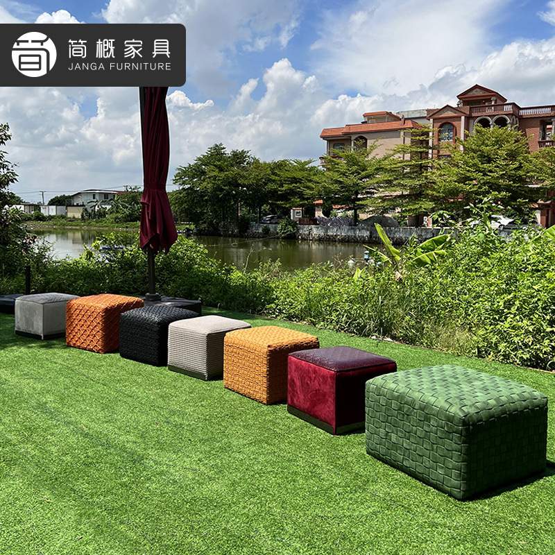 简概创意矮凳客厅阳台皮艺编织小凳子家用大理石茶几实木内胆