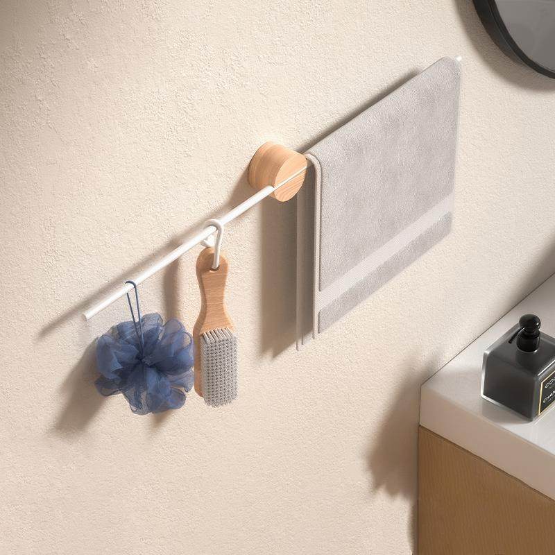 极简浴室毛巾架免打孔卫生间实木毛巾杆白色奶油风单杆挂毛巾架子,金属材料及制品,金属加工件/五金加工件,淘宝优惠券,粉丝福利购,淘宝优惠卷