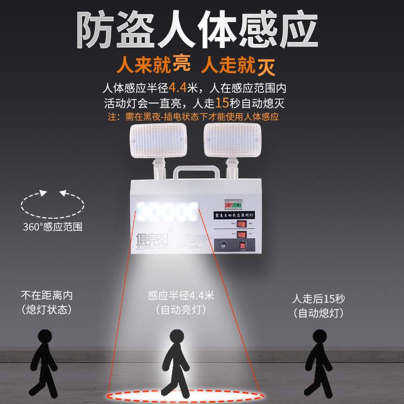 俱竞阳双头应急灯20W楼梯过道人体智能感应灯LED安全疏散指示灯
