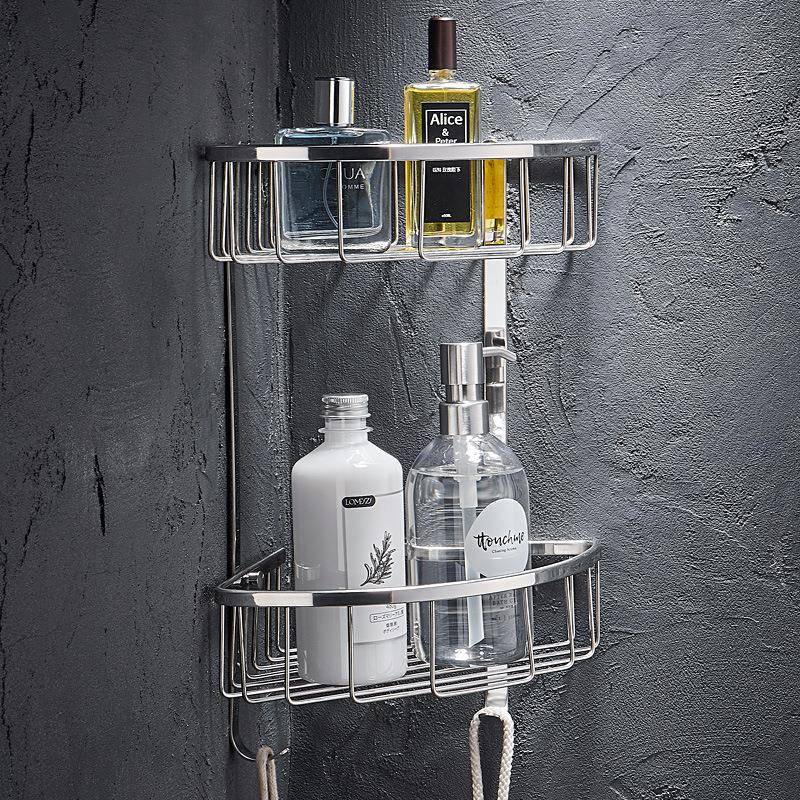 304不锈钢浴室置物架卫生间壁挂式三角篮厕所墙角双层收纳网篮