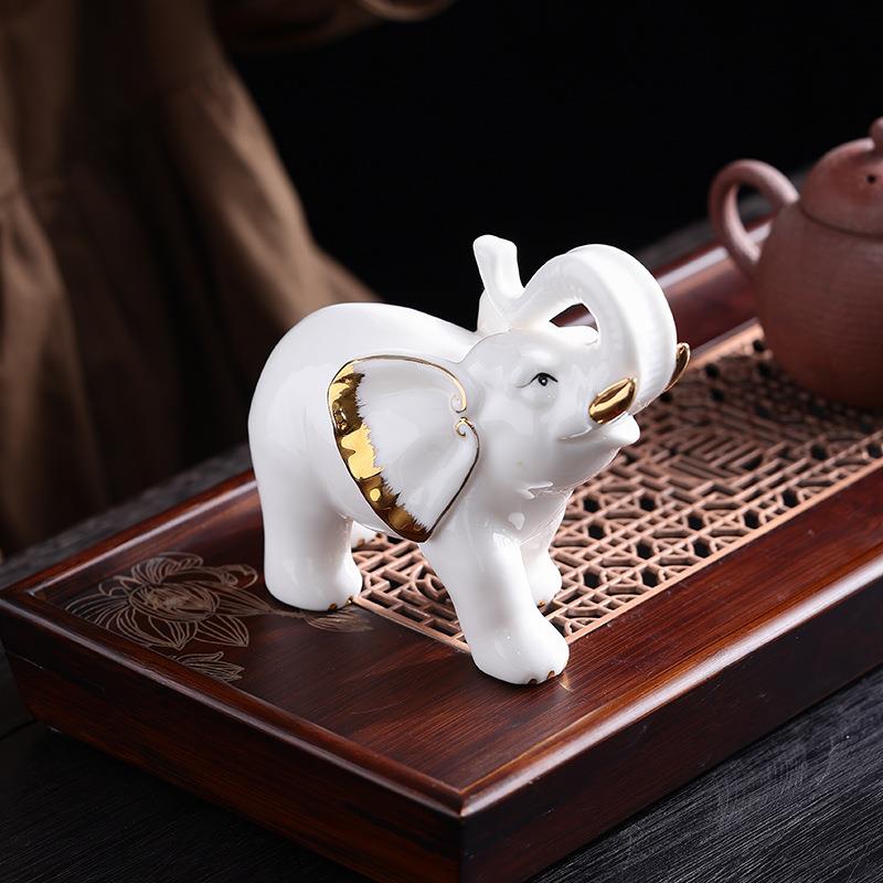 陶瓷大象精品摆件茶宠一对家用手工客厅办公室茶台茶桌茶盘装饰品