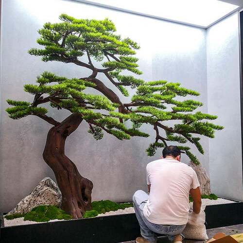 松树迎客松罗汉松装饰摆件室内外景观假树绿植造景仿真花高端