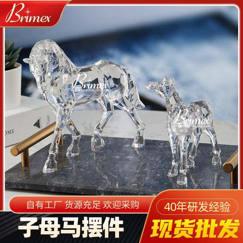 欧式现代家居饰品子母马摆件类水晶雕塑装饰品创意工艺品摆设