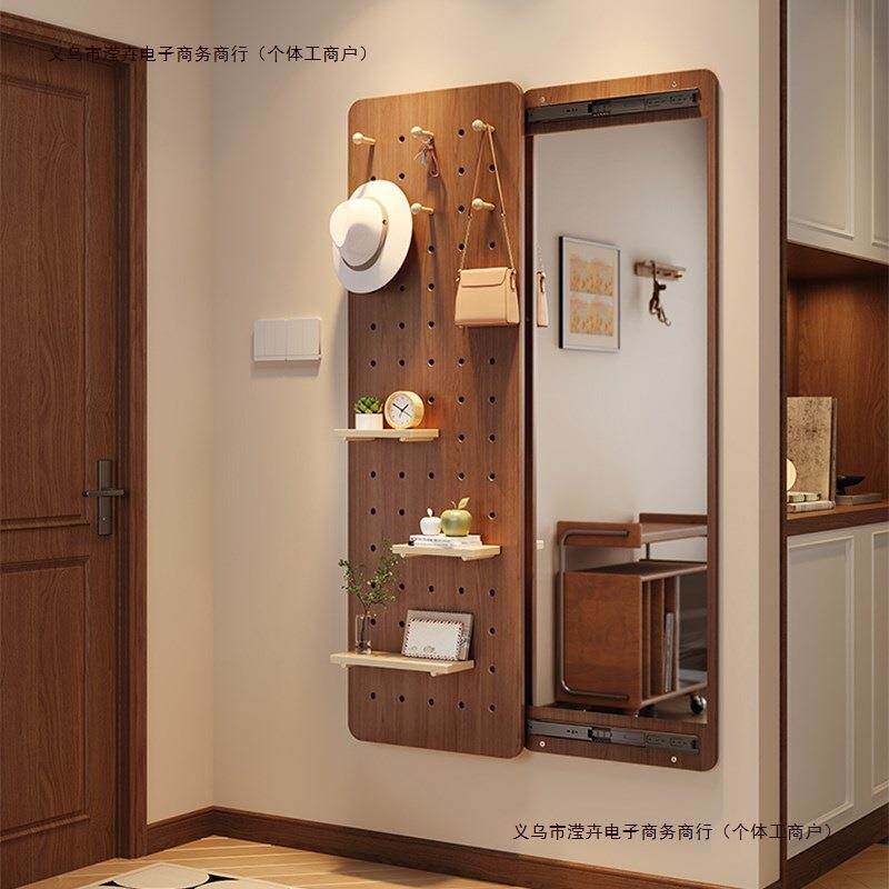 镜子全隐藏玄关推拉身x隐形穿衣镜实木洞洞板试衣关闭可遮挡包邮