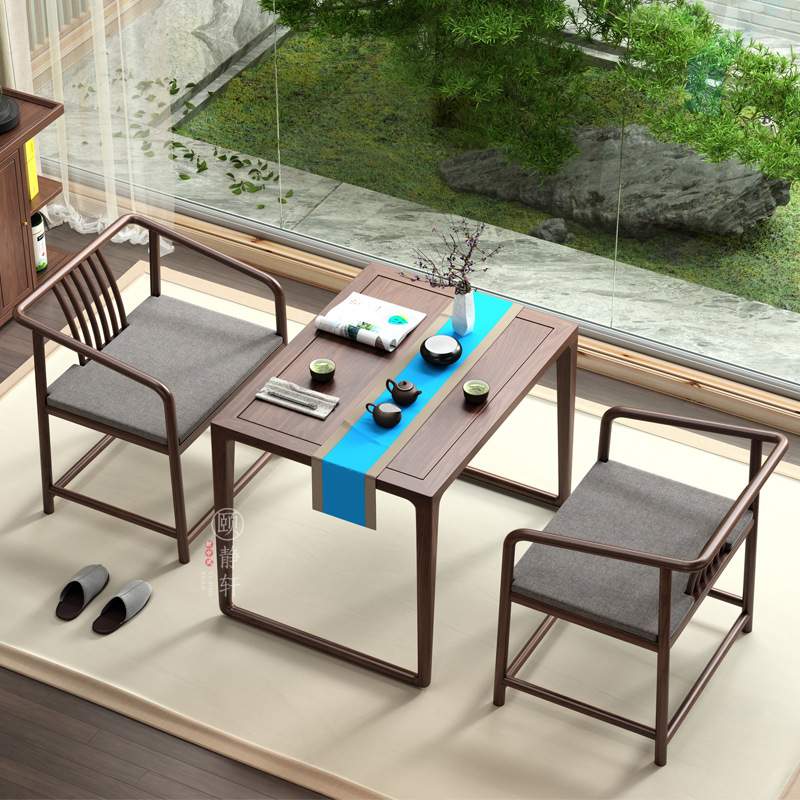 新中式茶桌椅组合黑胡桃木小户型家用阳台茶几实木功夫移动小茶台