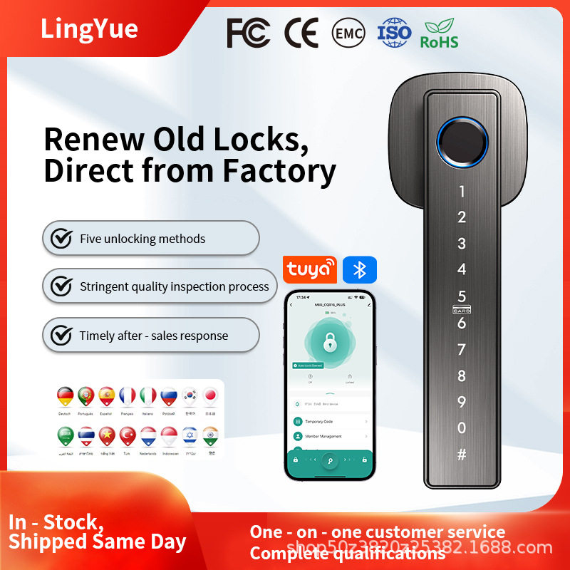 家用门锁室内木门指纹锁 tuya smart door lock 智能门锁密码