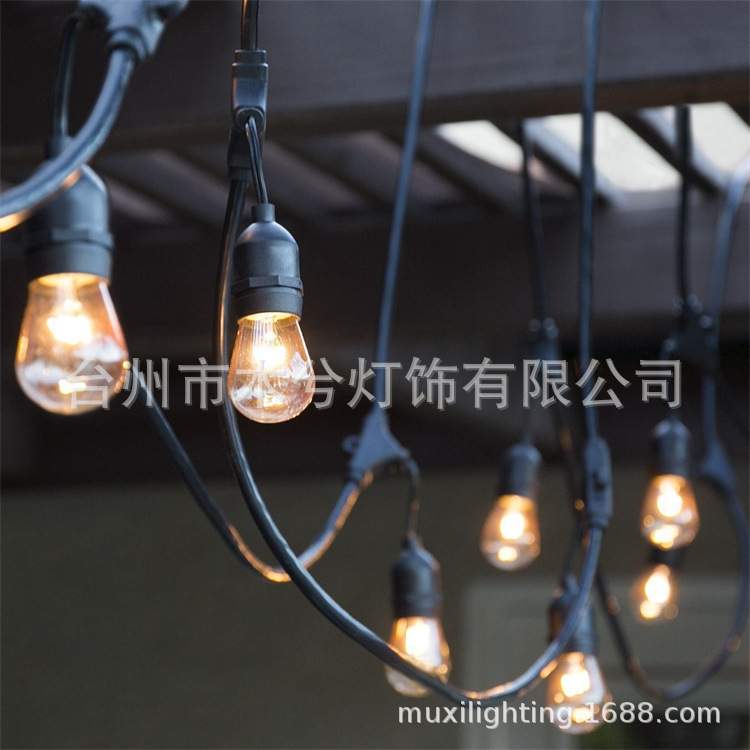 外贸S14灯串LEDE27露营220V'跑马庭院婚庆露营营地装饰灯10米5米