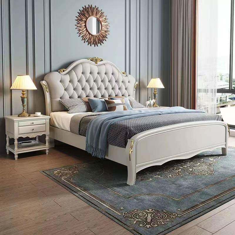 欧式床全实木床卧室复古轻奢1.8米主卧双人床现代简约软包床2*2