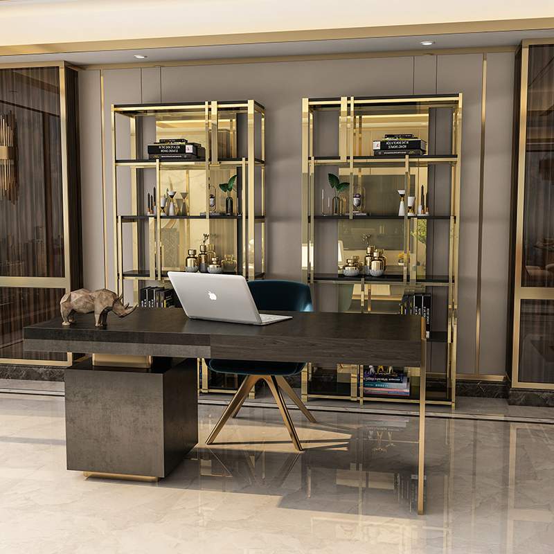 后现代办公室书架客厅隔断展示架北欧轻奢书柜不锈钢落地置物架