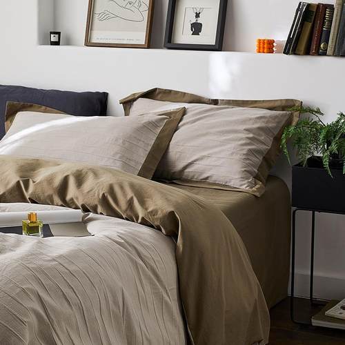 日式60支色织提花全棉四件套纯棉简约风被套床单床笠式床上用品