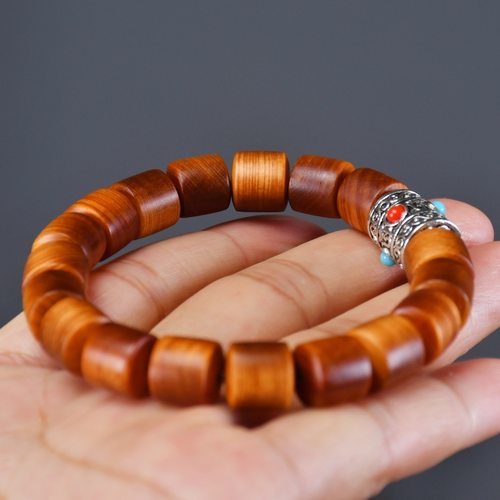 太行崖柏崖柏陈化高油桶珠藏银款手串手链陈化红油男女款佛珠饰品