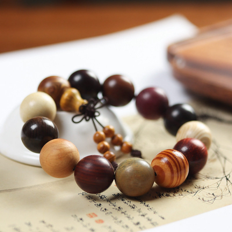 天然多宝珠手串多彩佛珠檀沉香木小叶紫檀手链男女士饰品文玩佛珠
