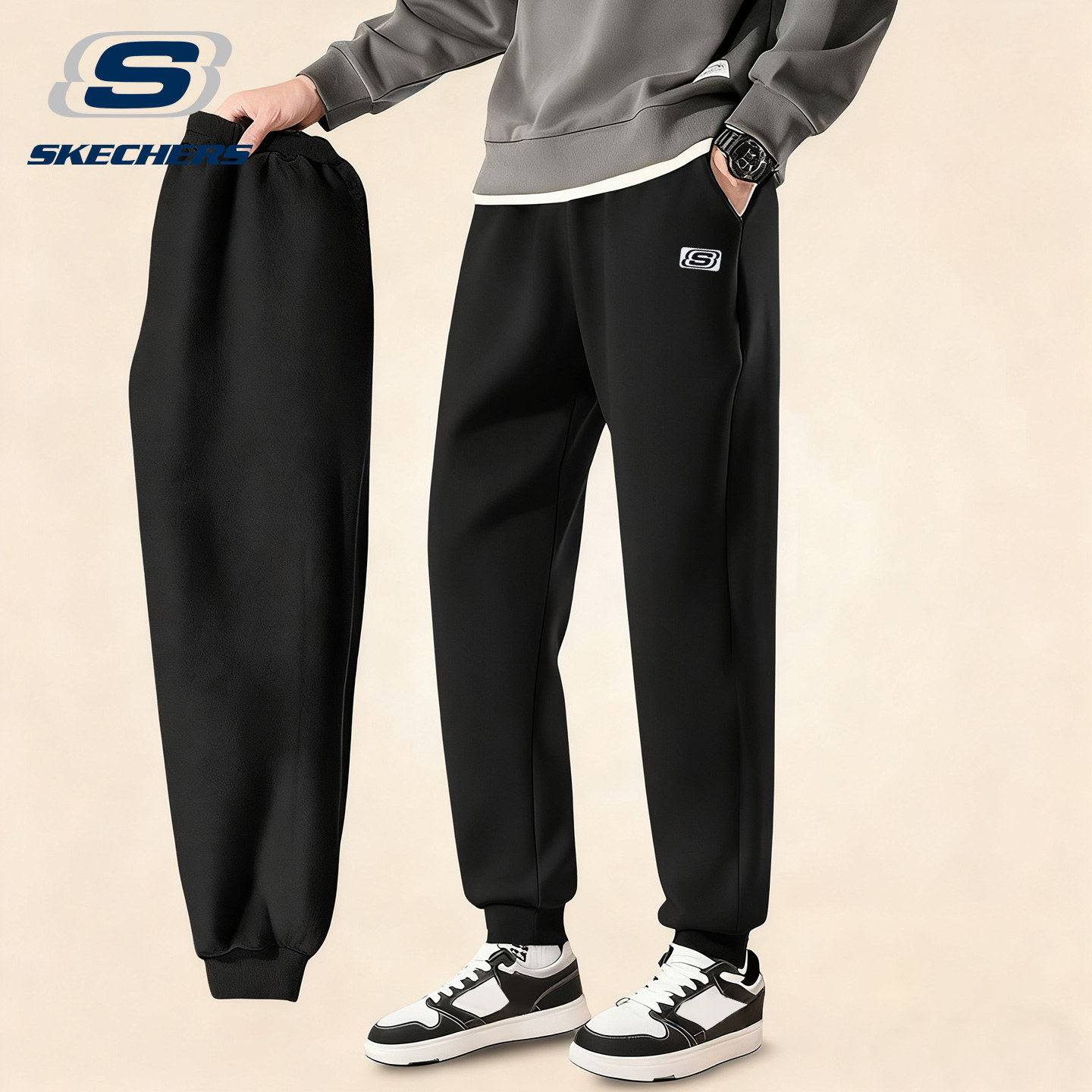 斯凯奇运动裤男士2026春季新款休闲裤宽松百搭束脚长裤子针织卫裤