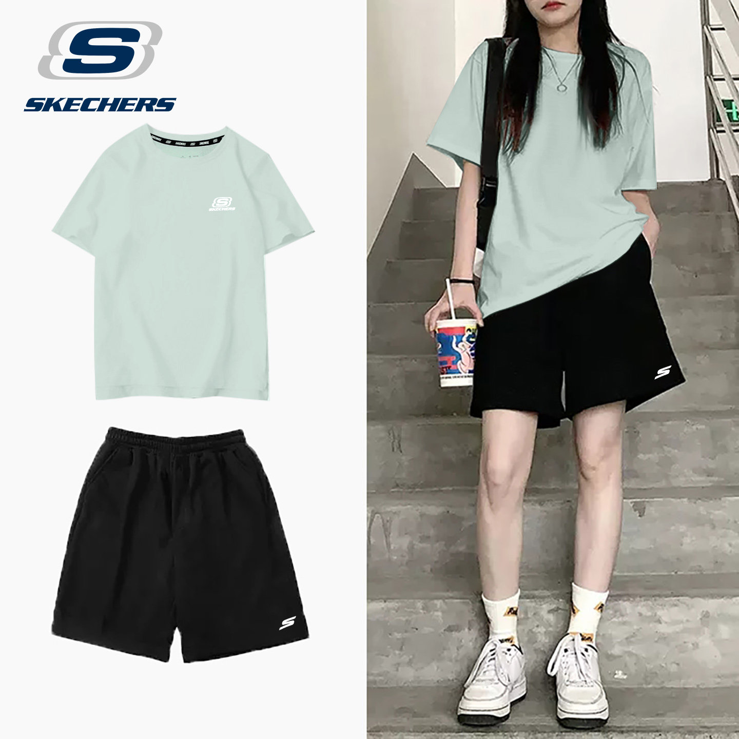 斯凯奇跑步运动服女夏季羽毛球服
