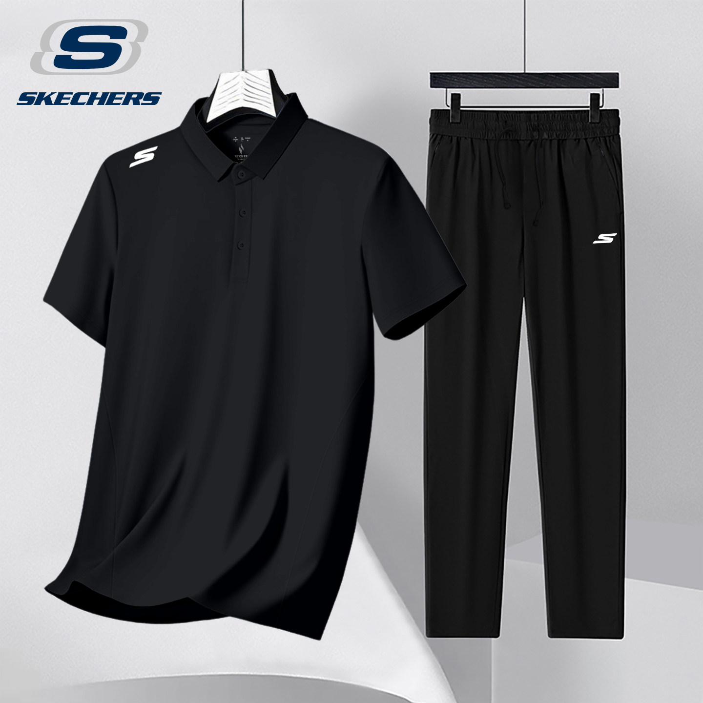 斯凯奇运动套装男装2026新款夏季冰丝速干短袖polo衫长裤休闲正品