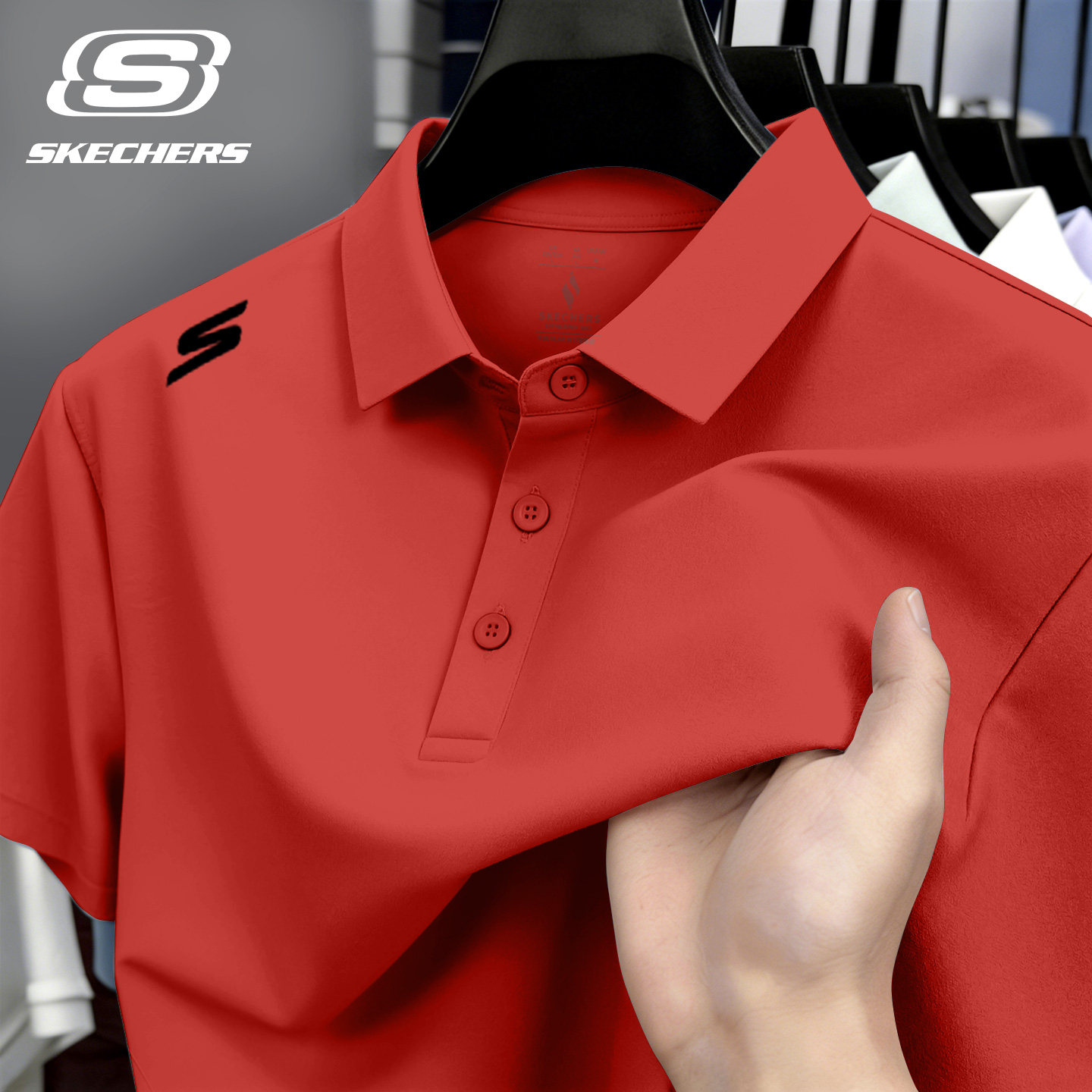 斯凯奇短袖T恤男POLO衫夏季冰丝透气翻领休闲速干运动半袖t保罗衫