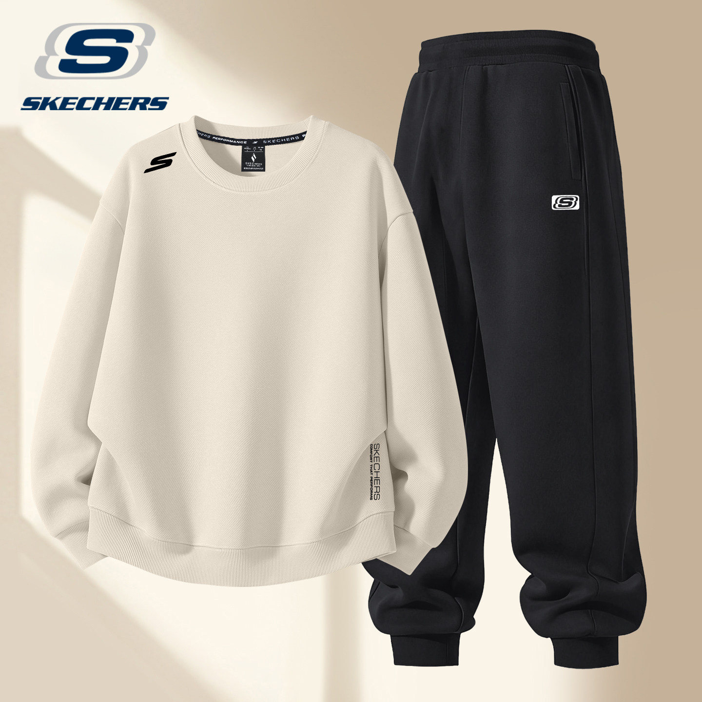 斯凯奇长袖卫衣套装男青少年学生春季新款运动服加绒保暖休闲套装