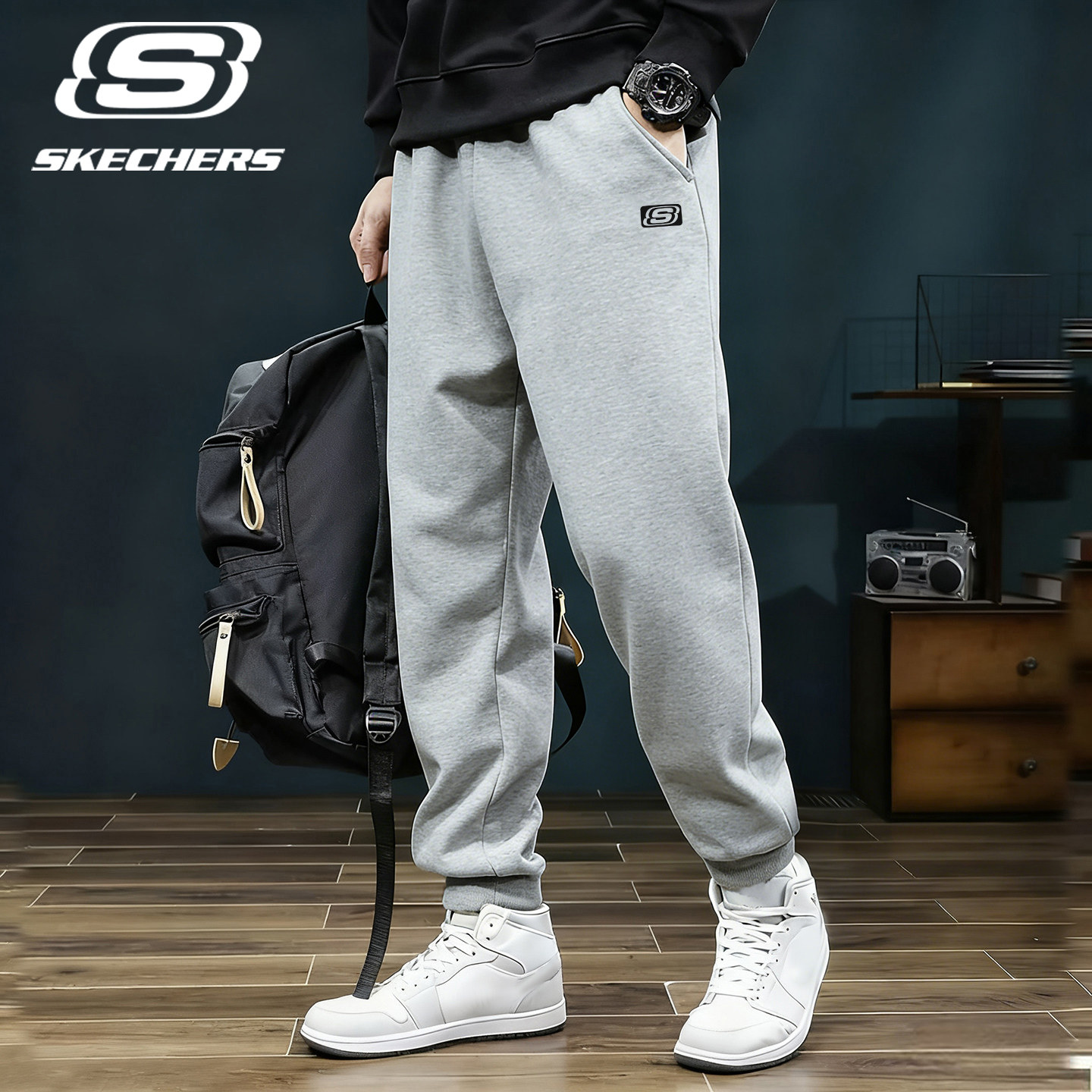 斯凯奇运动裤男士长裤春季2026新款卫裤透气跑步休闲针织束脚裤子