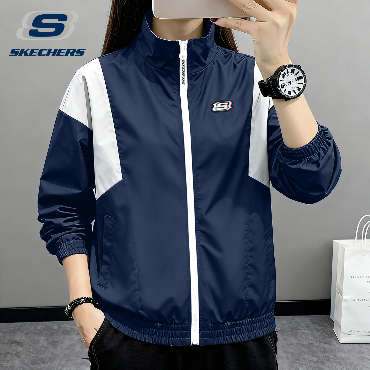 斯凯奇运动外套男女款2026春秋季工服防风夹克防泼水立领休闲上衣