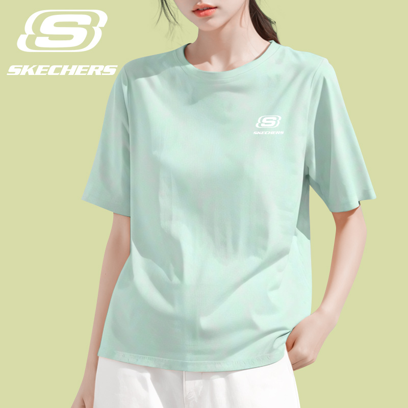 斯凯奇短袖女款T恤2025新款夏季宽松百搭简约休闲潮流情侣运动服