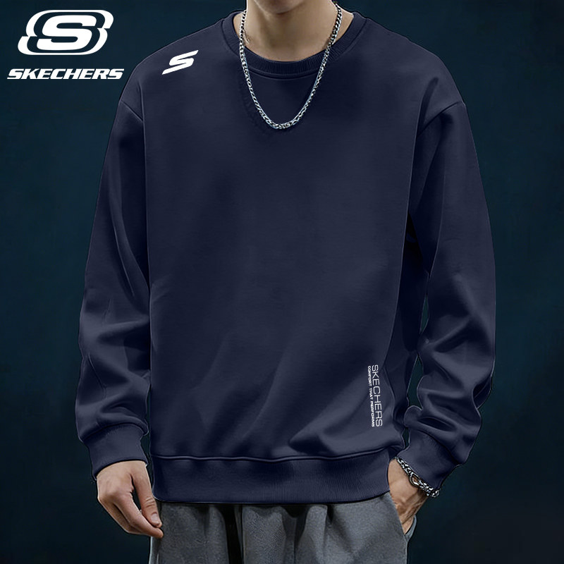 斯凯奇男款卫衣2026春季新款青少年宽松大码套头衫内搭长袖打底衫