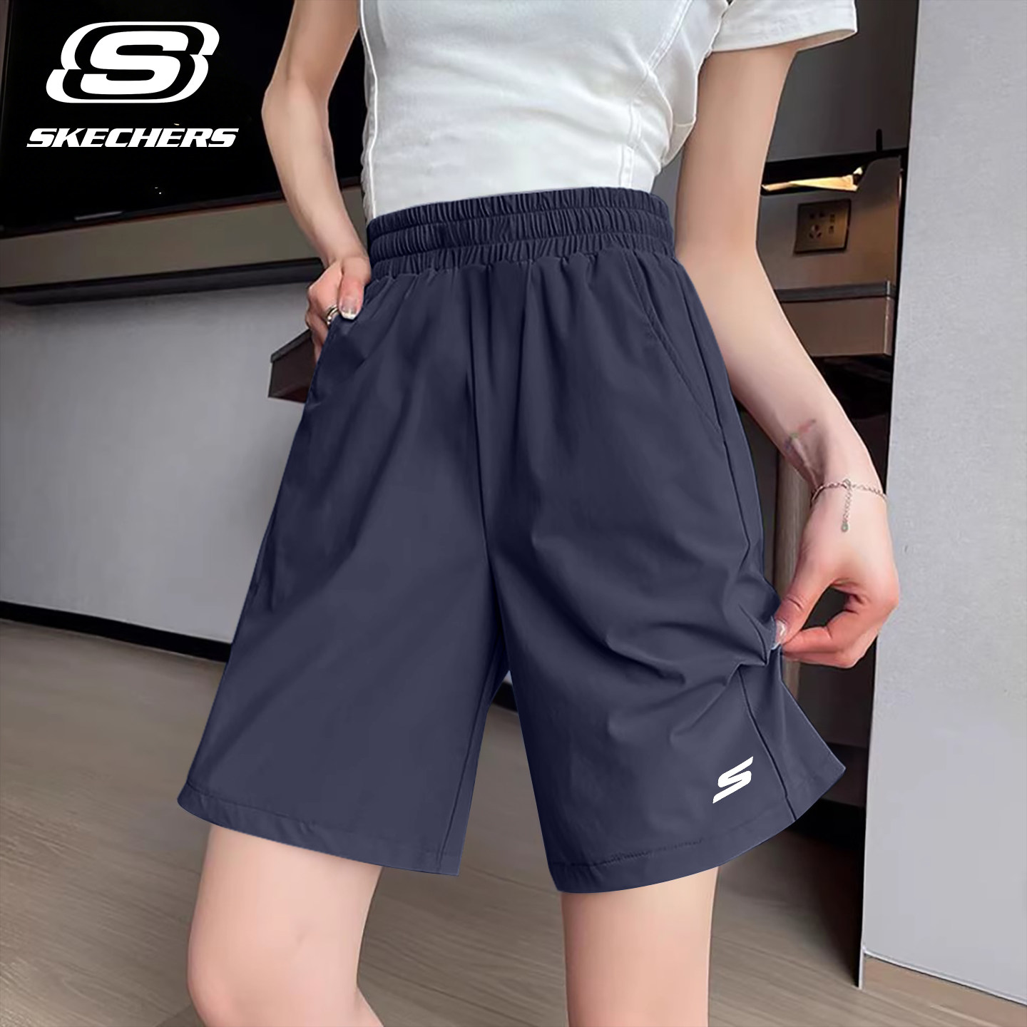 斯凯奇短裤女夏季2026新款中考体育裤子外穿女士运动裤跑步五分裤