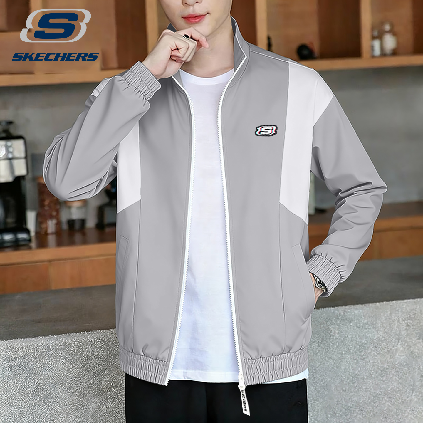 斯凯奇防风立领夹克外套男士外套