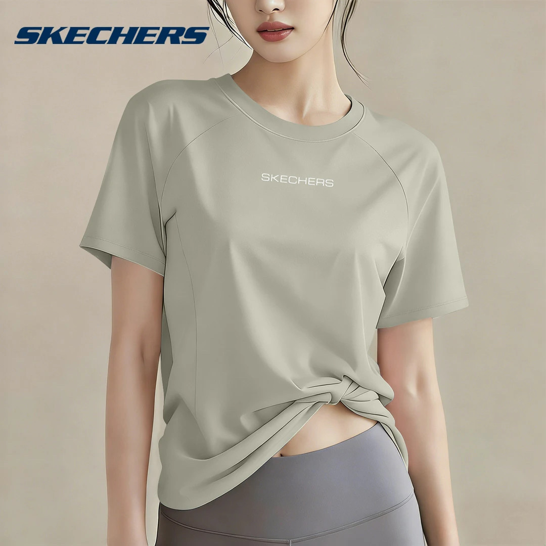 斯凯奇修身短袖t恤衫女款吸湿速干慢跑运动上衣休闲简约羽毛球服