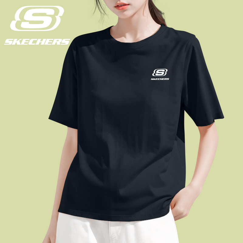 斯凯奇短袖女款T恤夏季新款上衣宽松百搭简约休闲潮流情侣运动服