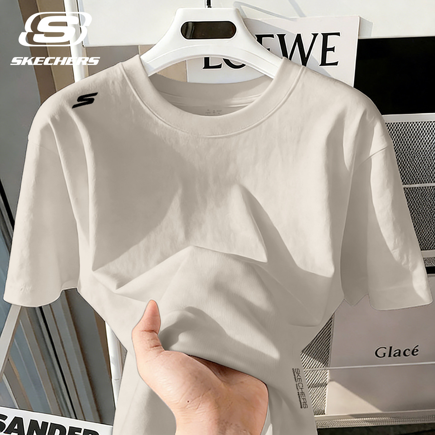 斯凯奇短袖女夏季新款修身显瘦正肩t恤休闲透气运动上衣潮流百搭