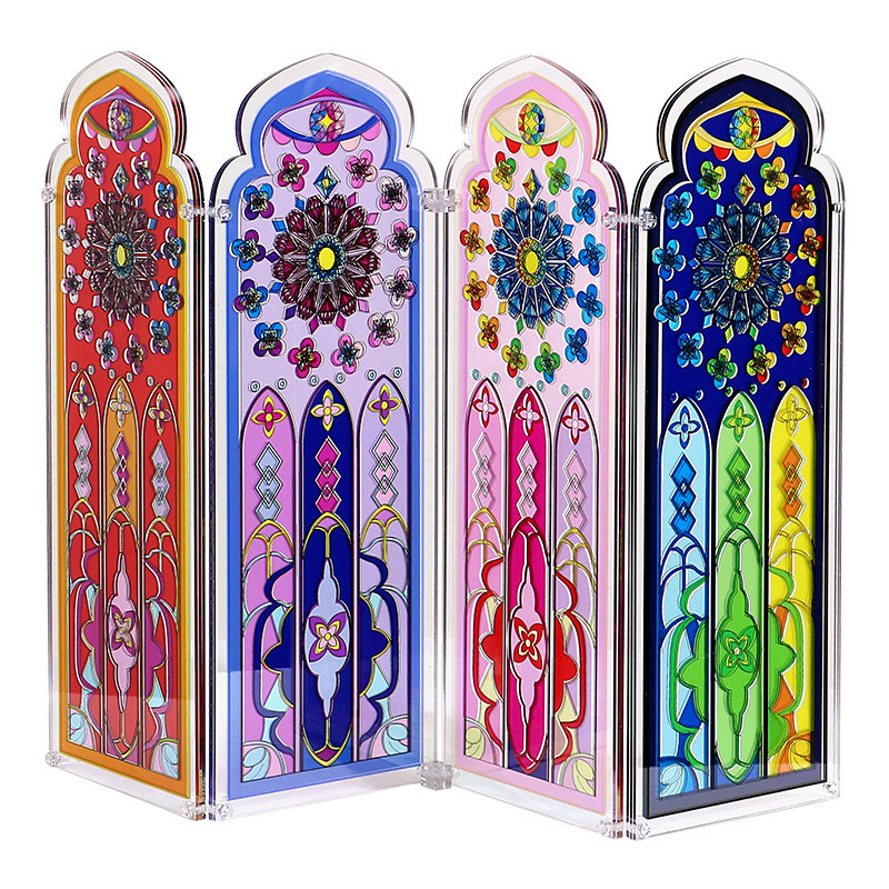 促小众欧式教堂彩窗压克力透光软装屏风书房桌面摆件礼品花窗定制