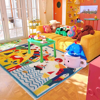 原创卡通多巴胺地毯儿童卧室床边毯客厅可机洗茶几毯加厚全铺垫子